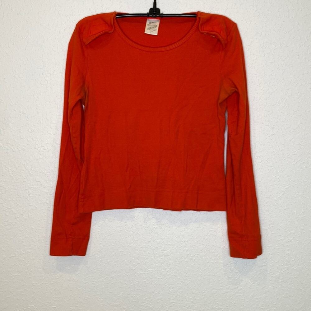 Lux Vintage Y2K Long Sleeve Cropped Top w/ Velcro Shoulders Sz S Orange-Red
